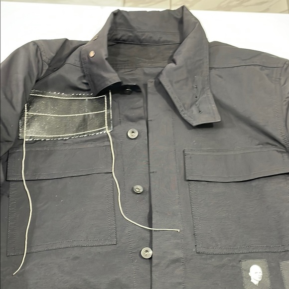 Black Button-Up Jacket with Unique Patch - Picture 1 of 3